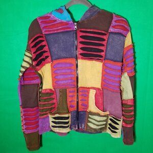 Rising International Zip Up Hoodie Womens Multicolor Knit Size Small Retro Y2K